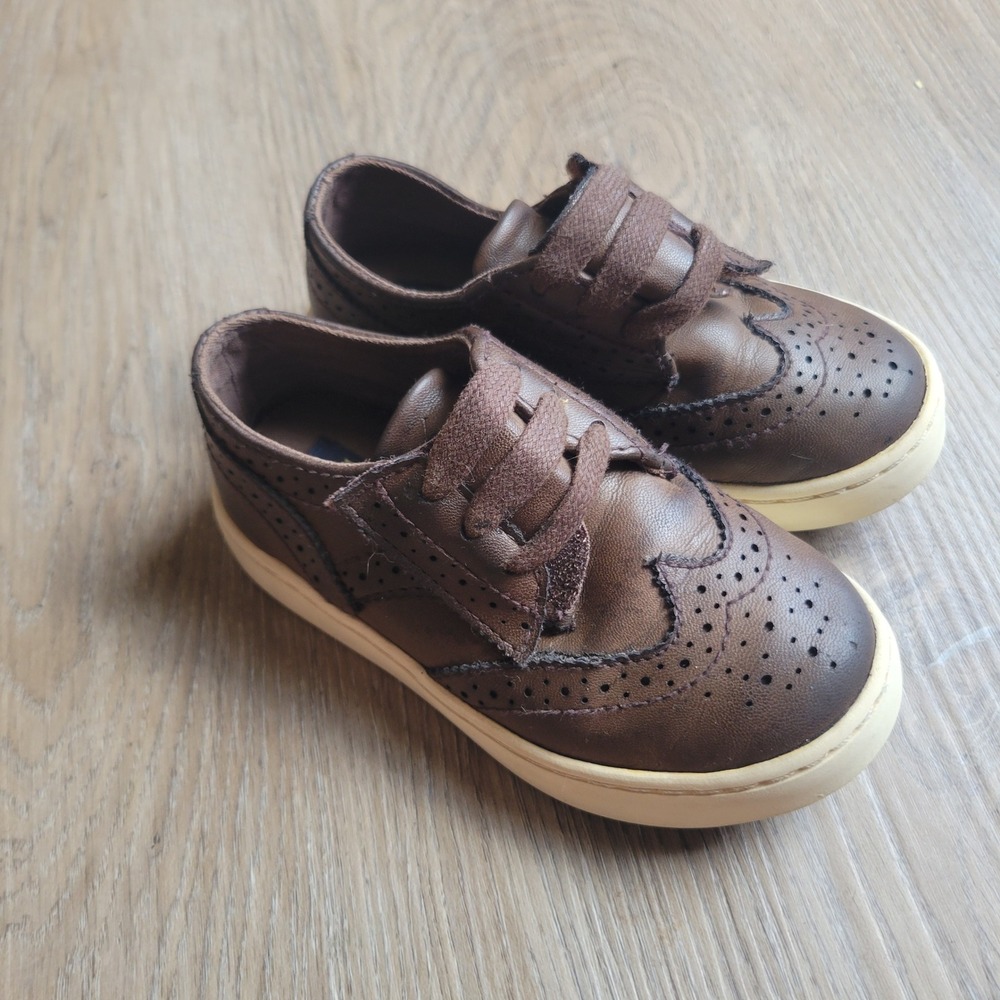 Polo Ralph Lauren Kids Alek Oxford 8 Brown Faux Leather Wingtip Dress Sneaker